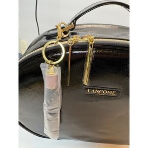 Lancome Paris Black Case Vanity Cosmetic Bag Gold Hardware Large